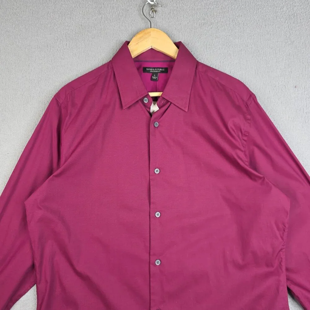 Banana Republic Shirt Mens‎ Size Large Burgundy Stretch Slim Fit Button Down NWT